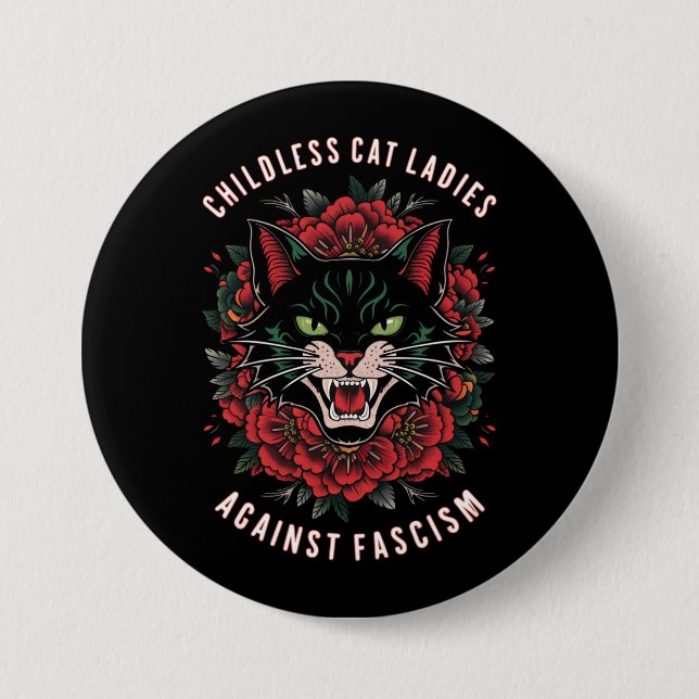 Badge Rond 7,6 Cm Les femmes de chat sans enfants contre le fascisme (Devant)