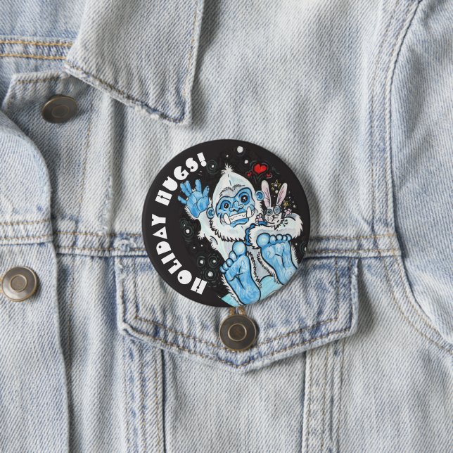 Badge Rond 7,6 Cm Les Hugs De Vacances Yeti ! (En situation)