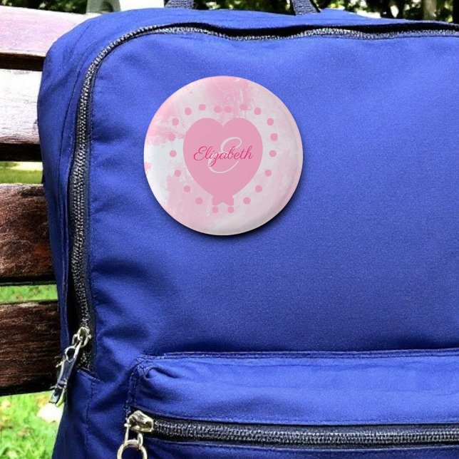 Badge Rond 7,6 Cm LETTRE INITIALE CHICYGRAPHIQUE DE COEUR rose Fille (Button on a backpack.)