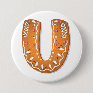 Badge Rond 7,6 Cm Lettre U en pain d'épices Monogramme Cookie de fêt