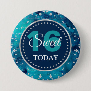 Badge Rond 7,6 Cm Lettres de sirène sarcelle Motif et paillettes Swe