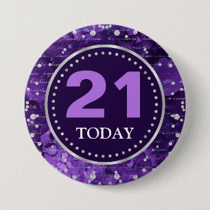 Badge Rond 7,6 Cm Lettres de Sirène Violette Motif & Anniversaire Pa