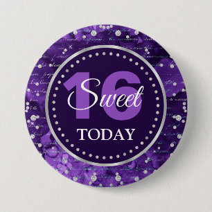 Badge Rond 7,6 Cm Lettres de sirène violette Motif et paillettes Swe