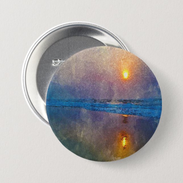 Badge Rond 7,6 Cm Lever du soleil du bord de mer (Devant & derrière)