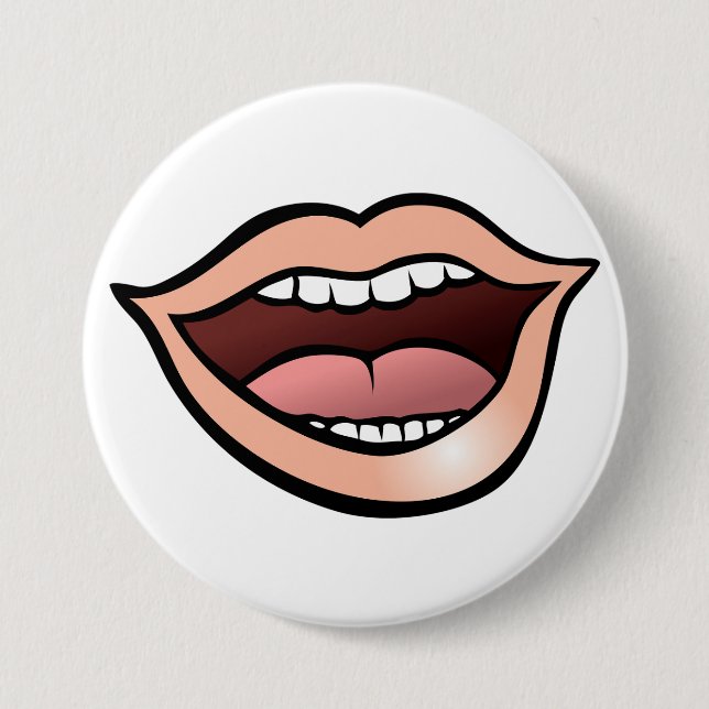Badge Rond 7,6 Cm Lèvres Bouche Ouverte Dents Langue (Devant)