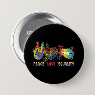 Badge Rond 7,6 Cm LGBTQ - Paix, Amour, Égalité - Couleurs Arc-en-cie