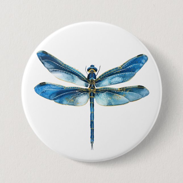 Badge Rond 7,6 Cm libellule bleue (Devant)