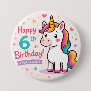 Badge Rond 7,6 Cm Licorne Fantaisiste 6ème Anniversaire Magie