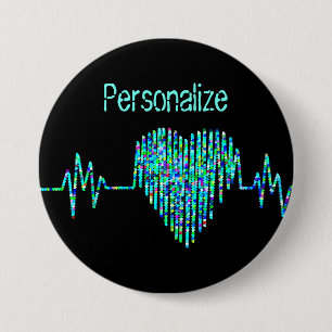 Badge Rond 7,6 Cm ligne d'ECG du cœur médical
