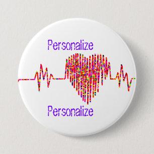 Badge Rond 7,6 Cm Ligne EKG coeur médical