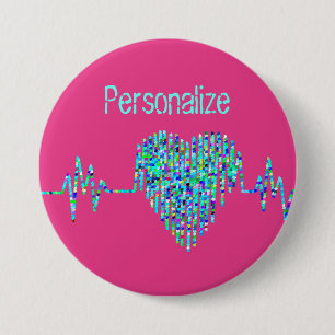 Badge Rond 7,6 Cm Ligne EKG coeur médical