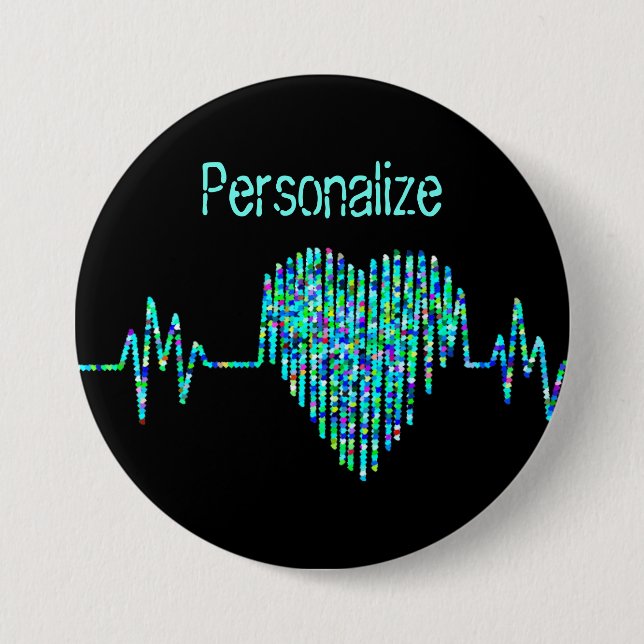 Badge Rond 7,6 Cm Ligne EKG coeur médical (Devant)