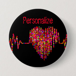 Badge Rond 7,6 Cm Ligne EKG coeur médical noir rouge