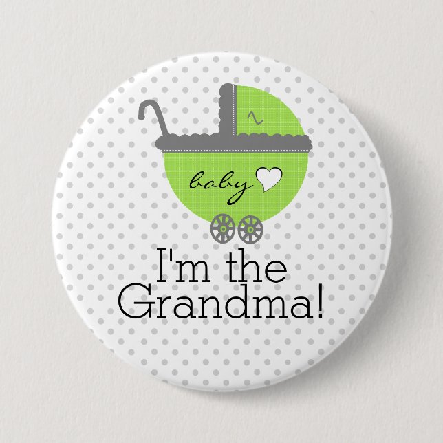 Badge Rond 7,6 Cm Lime Vert & Gris Pois-Baby shower (Devant)