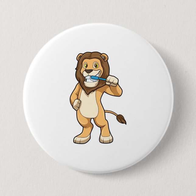 Badge Rond 7,6 Cm Lion avec brosse à dents (Devant)