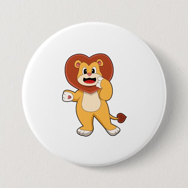 Badge Rond 7,6 Cm Lion avec coeur (Devant)