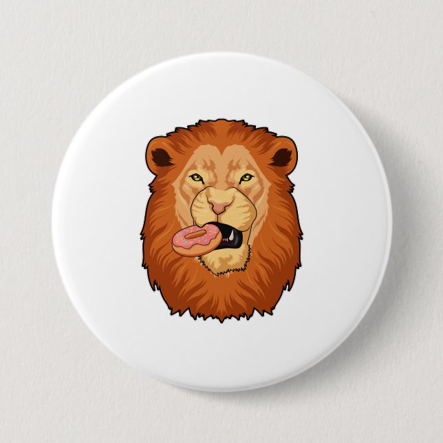 Badge Rond 7,6 Cm Lion avec Donut (Devant)
