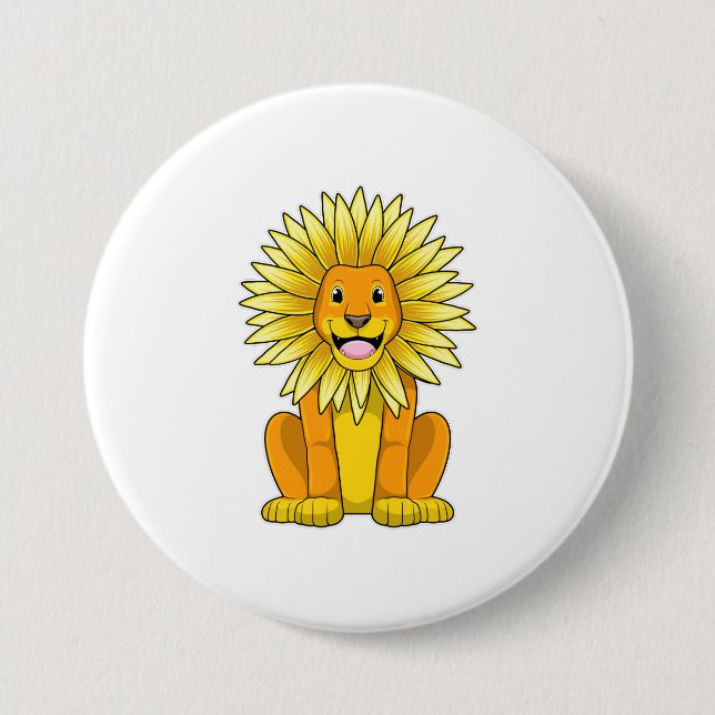 Badge Rond 7,6 Cm Lion avec Fleur de tournesol (Devant)