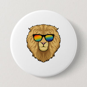 Badge Rond 7,6 Cm Lion avec lunettes de soleil