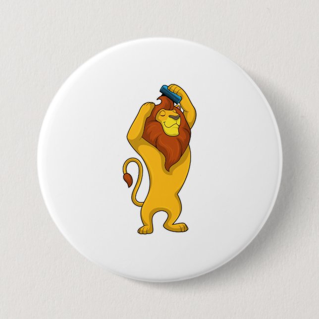 Badge Rond 7,6 Cm Lion avec peigne (Devant)