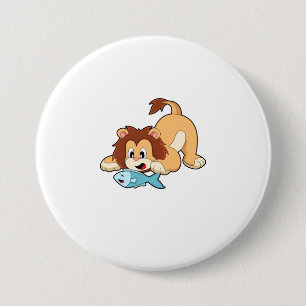 Badge Rond 7,6 Cm Lion avec poisson