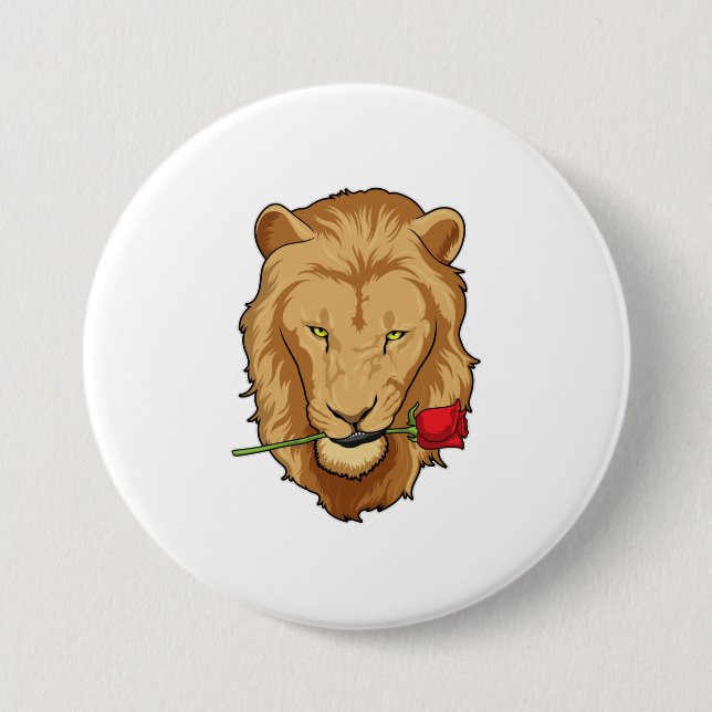 Badge Rond 7,6 Cm Lion avec Rose (Devant)