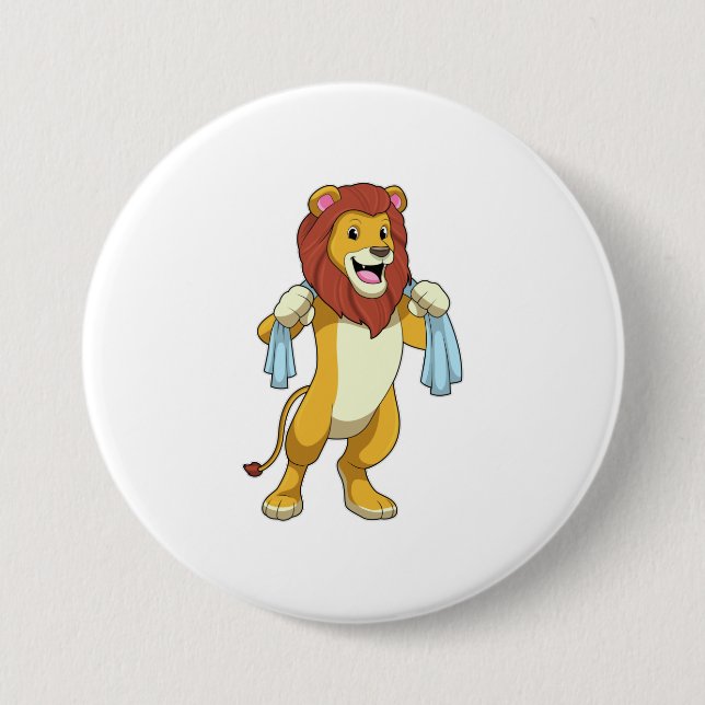 Badge Rond 7,6 Cm Lion avec serviette pour douche (Devant)