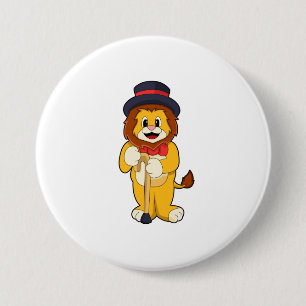 Badge Rond 7,6 Cm Lion comme Gentleman avec Casquette