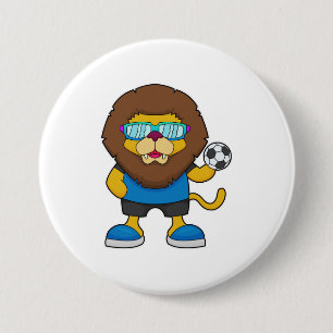 Badge Rond 7,6 Cm Lion comme joueur de football avec Soccer