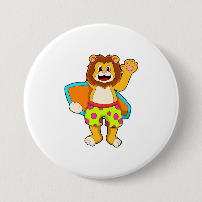 Badge Rond 7,6 Cm Lion comme surfer avec Surfer (Devant)