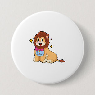 Badge Rond 7,6 Cm Lion en Gentleman avec Cravate.PNG