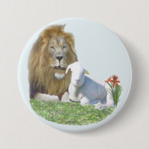 Badge Rond 7,6 Cm Lion et agneau dons chrétiens