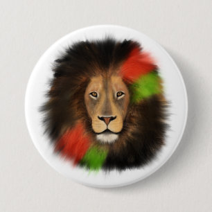 Badge Rond 7,6 Cm lion fierté noire rouge vert unité jungle chat roi