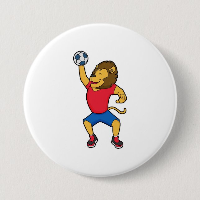 Badge Rond 7,6 Cm Lion Handball player Handball (Devant)