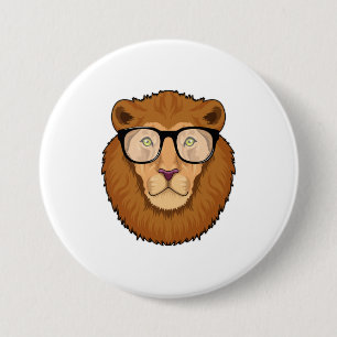 Badge Rond 7,6 Cm Lion Nerd avec lunettes