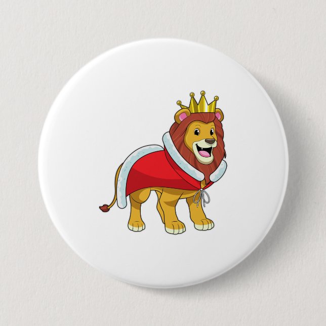 Badge Rond 7,6 Cm Lion roi avec Couronne & Cap (Devant)