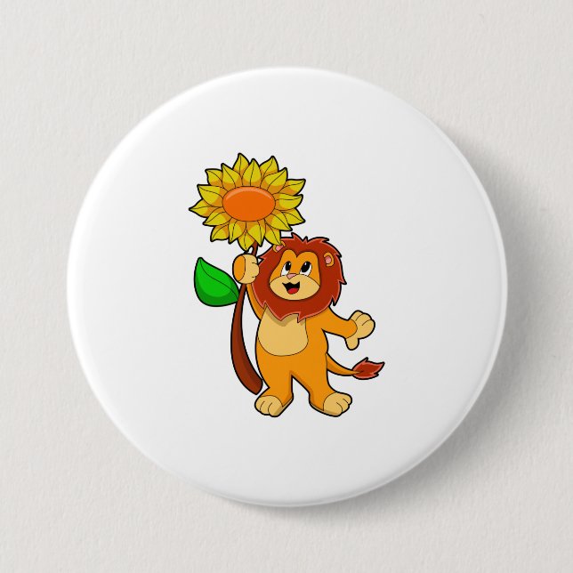 Badge Rond 7,6 Cm Lion with Flower (Devant)
