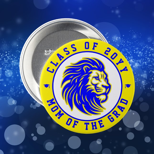 Badge Rond 7,6 Cm Lions Jaune et Bleu Mère du Diplômé (Créateur téléchargé)