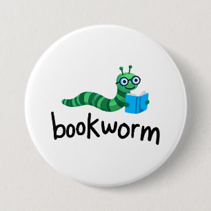 Badge Rond 7,6 Cm Lire Buddy Cute Bookwort Avec Livre