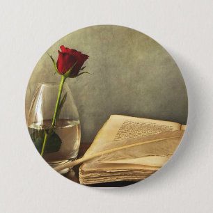 Badge Rond 7,6 Cm Livre antique et bouton rose de Pinback