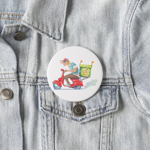Badge Rond 7,6 Cm Livreur de pizza sur scooter rouge