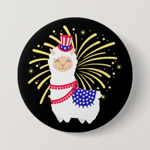 Badge Rond 7,6 Cm Llama American 4 juillet