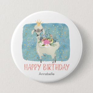 Badge Rond 7,6 Cm Llama Love Aquarelle mignonne Amusant Anniversaire