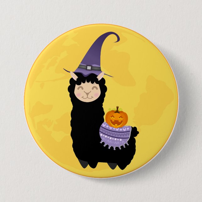 Badge Rond 7,6 Cm Llama noire d'Halloween (Devant)