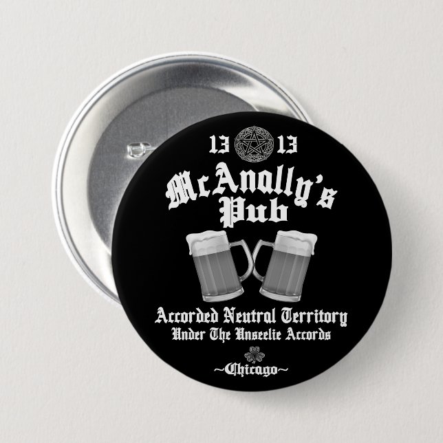 Badge Rond 7,6 Cm Logo blanc du pub McAnally (Devant & derrière)