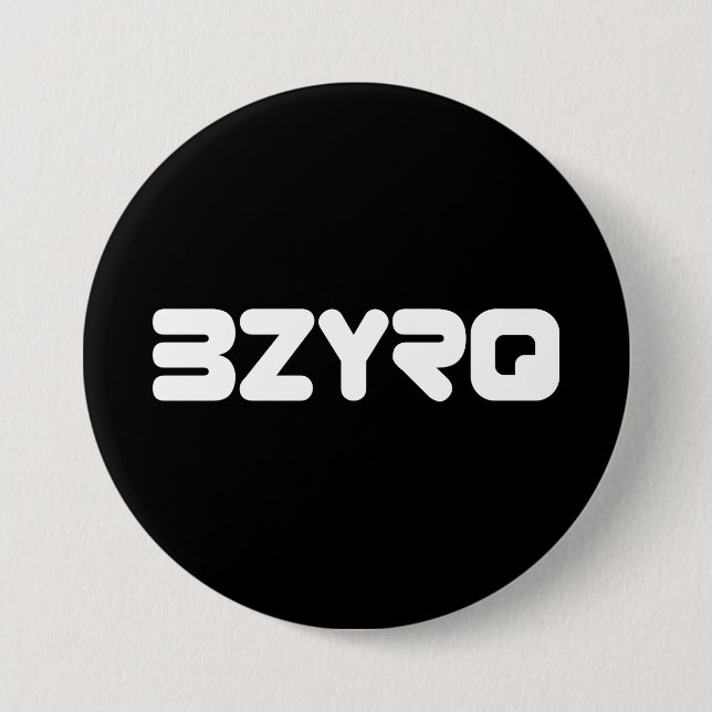 Badge Rond 7,6 Cm Logo BZYRQ (Blanc sur Noir) (Devant)