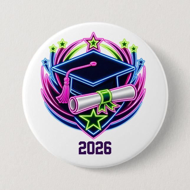 Badge Rond 7,6 Cm logo de graduation neon brights (Devant)