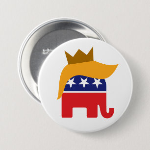 Badge Rond 7,6 Cm Logo Éléphant Trump avec Couronne Cheveux