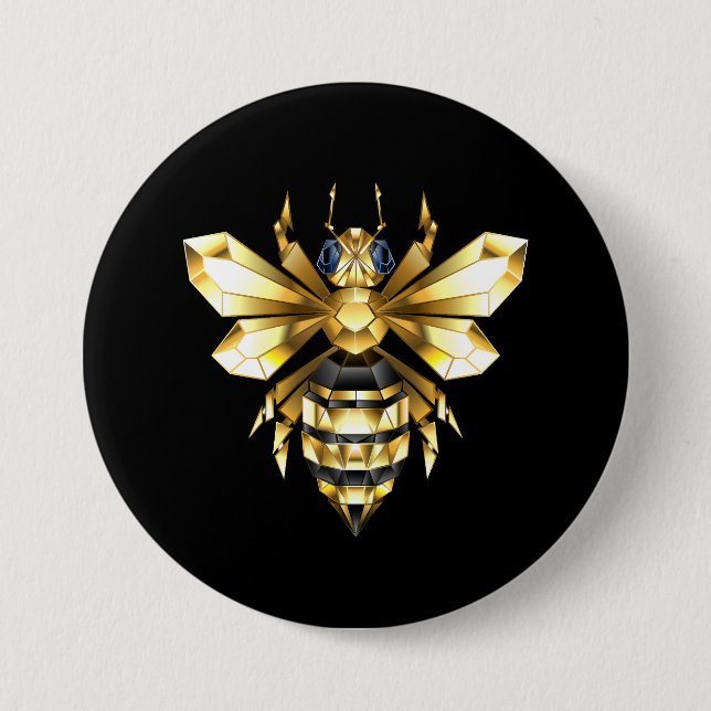 Badge Rond 7,6 Cm Logo Faux Gold Foil Bee Polygonal sur Noir (Devant)