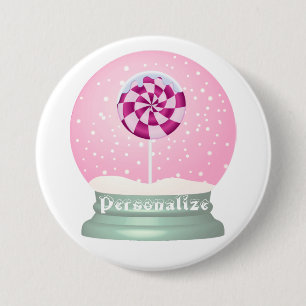 Badge Rond 7,6 Cm Lollipop enneigée globe mignon fille rose hiver